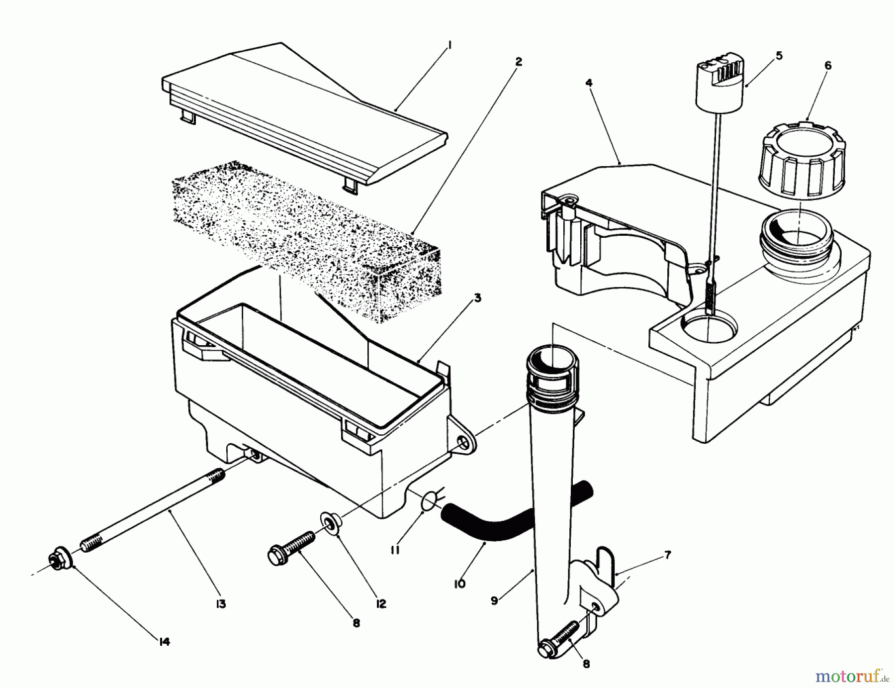 Toro Neu Mowers, Walk-Behind Seite 1 20624 - Toro Lawnmower, 1986 (6000001-6999999) AIR CLEANER & FUEL TANK ASSEMBLY