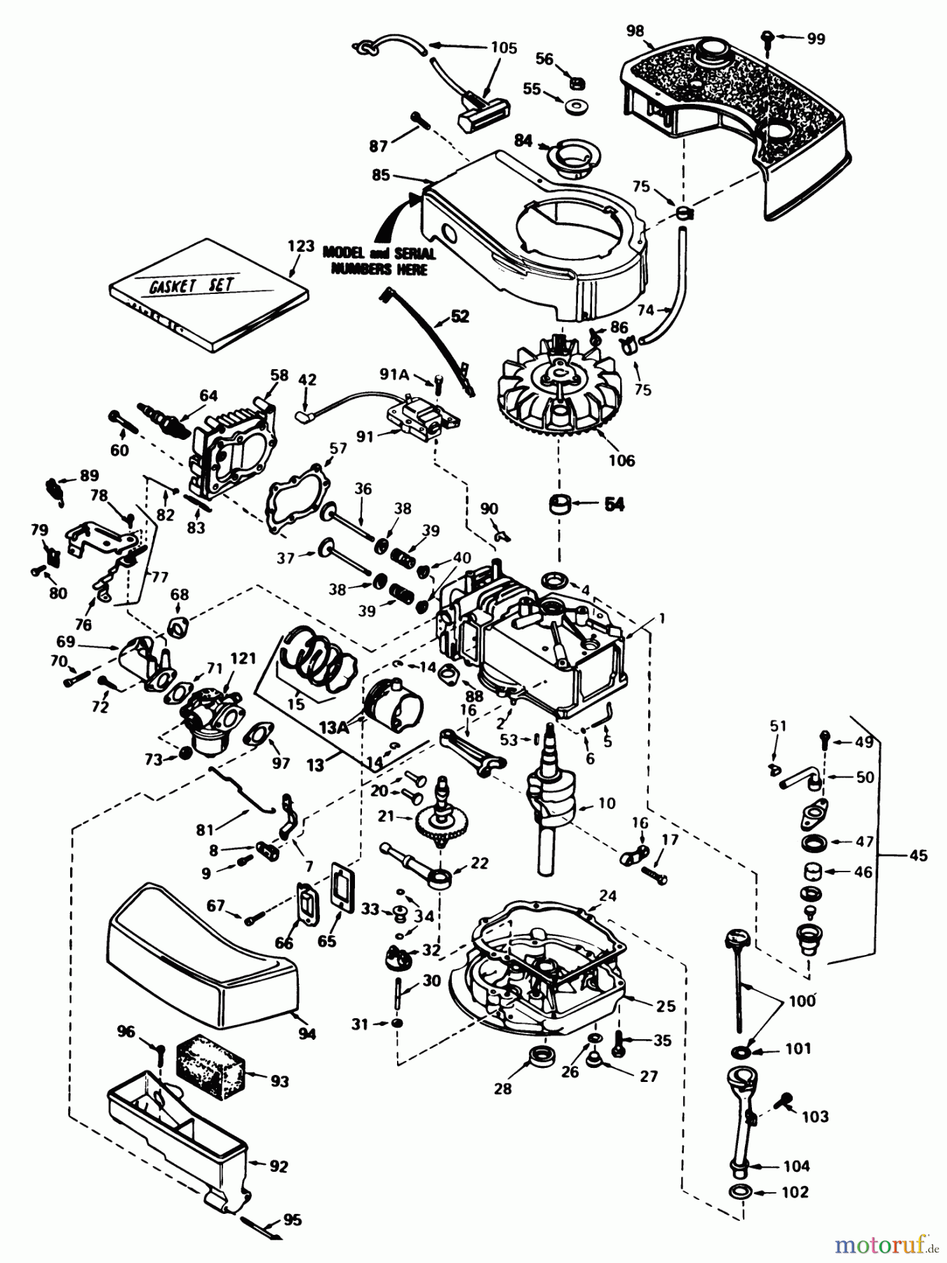  Toro Neu Mowers, Walk-Behind Seite 1 20715 - Toro Lawnmower, 1985 (5000001-5999999) ENGINE TECUMSEH MODEL NO. TNT100-10087E