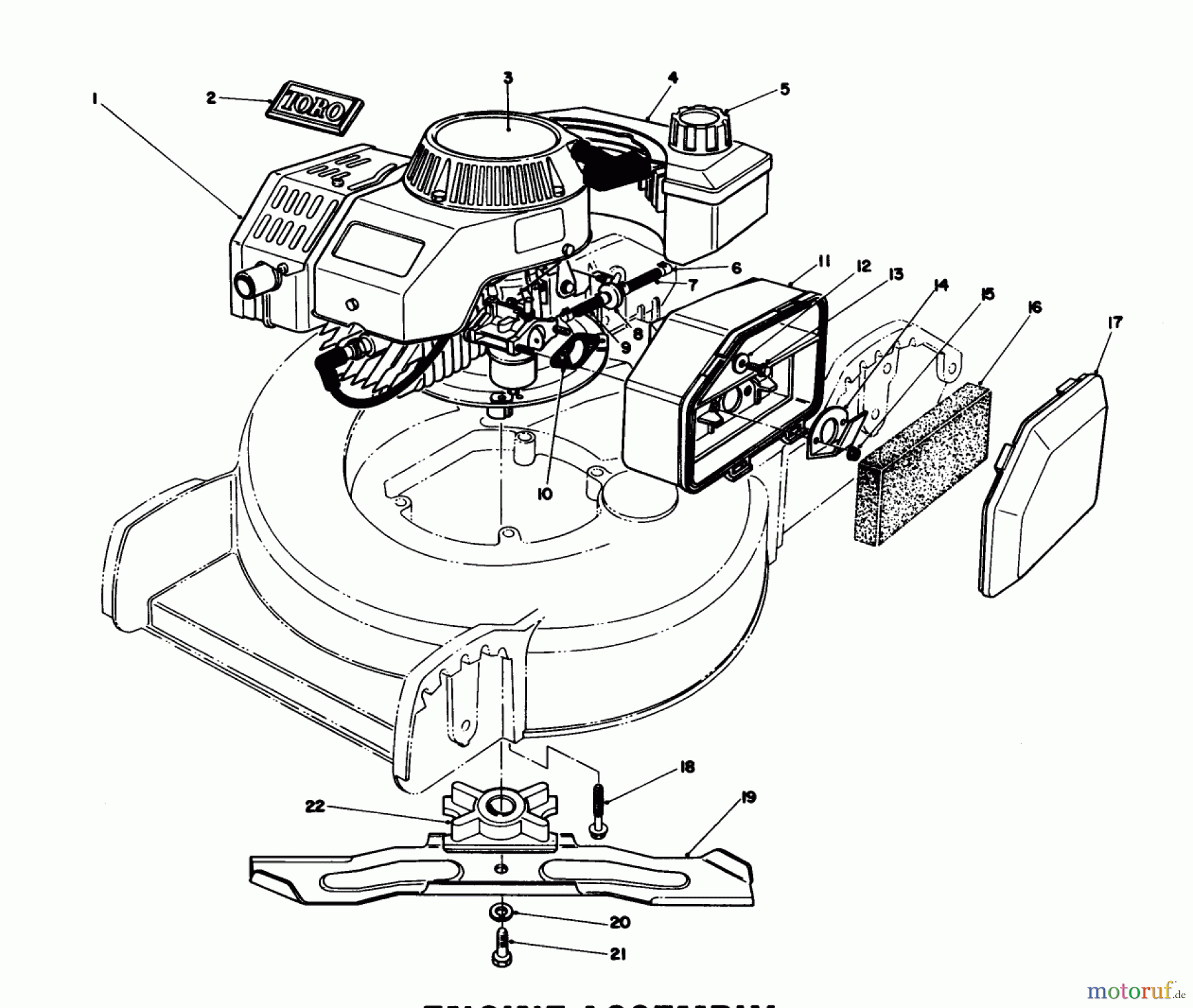  Toro Neu Mowers, Walk-Behind Seite 1 20745C - Toro Lawnmower, 1988 (8000001-8999999) ENGINE ASSEMBLY (USED ON UNITS WITH SERIAL NO. 8000001 THRU 8000401)