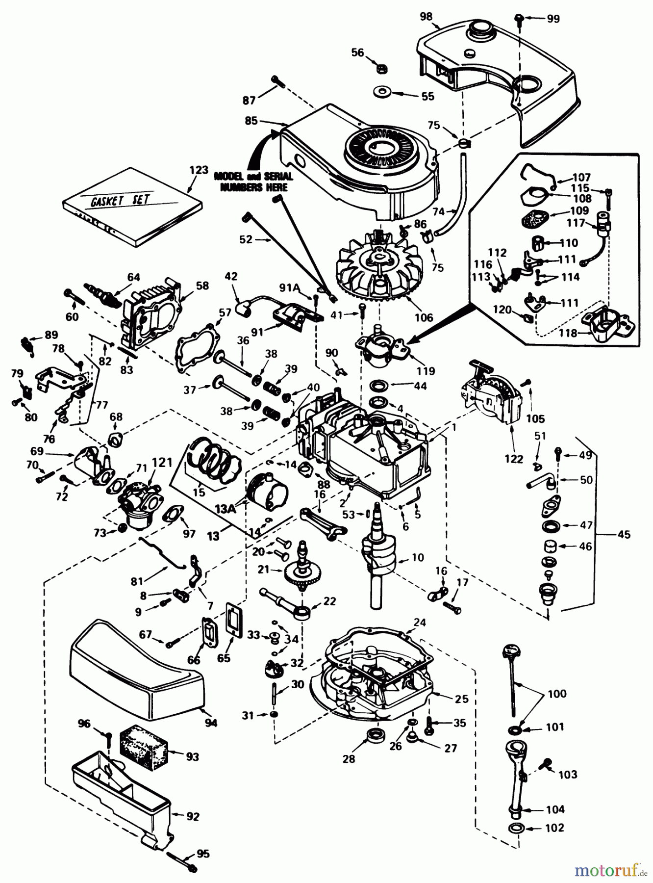  Toro Neu Mowers, Walk-Behind Seite 1 20775 - Toro Lawnmower, 1982 (2000001-2999999) ENGINE TECUMSEH MODEL NO. TNT 100-10079D