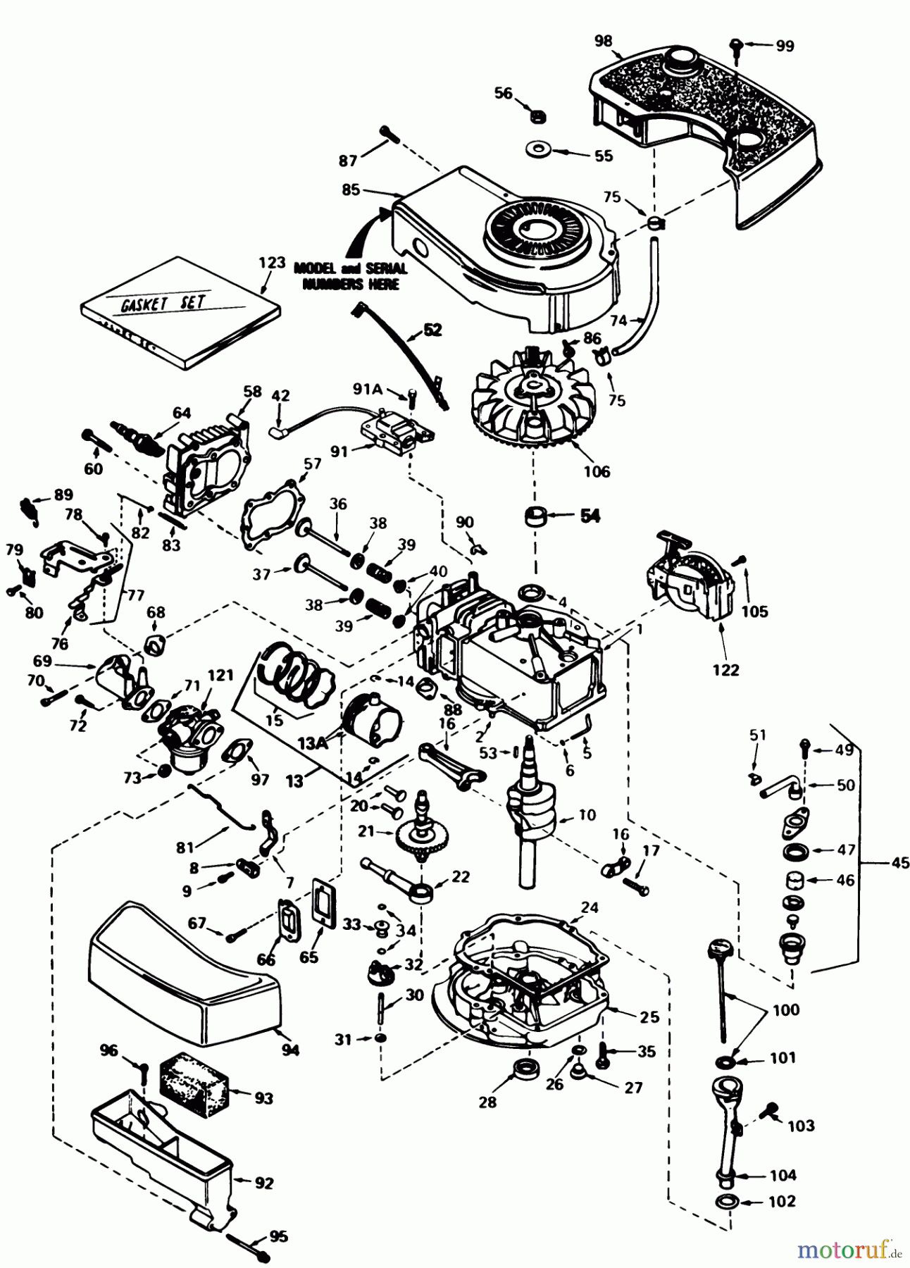  Toro Neu Mowers, Walk-Behind Seite 1 20810 - Toro Lawnmower, 1983 (3000001-3999999) ENGINE TECUMSEH MODEL NO. TNT 100-10077E