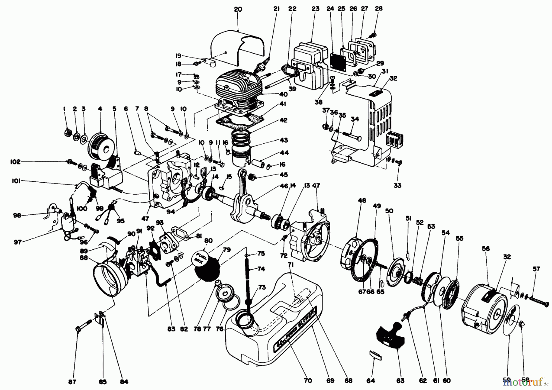  Toro Neu Blowers/Vacuums/Chippers/Shredders 30940 - Toro 40cc Back Pack Blower, 1983 (3000001-3999999) ENGINE ASSEMBLY