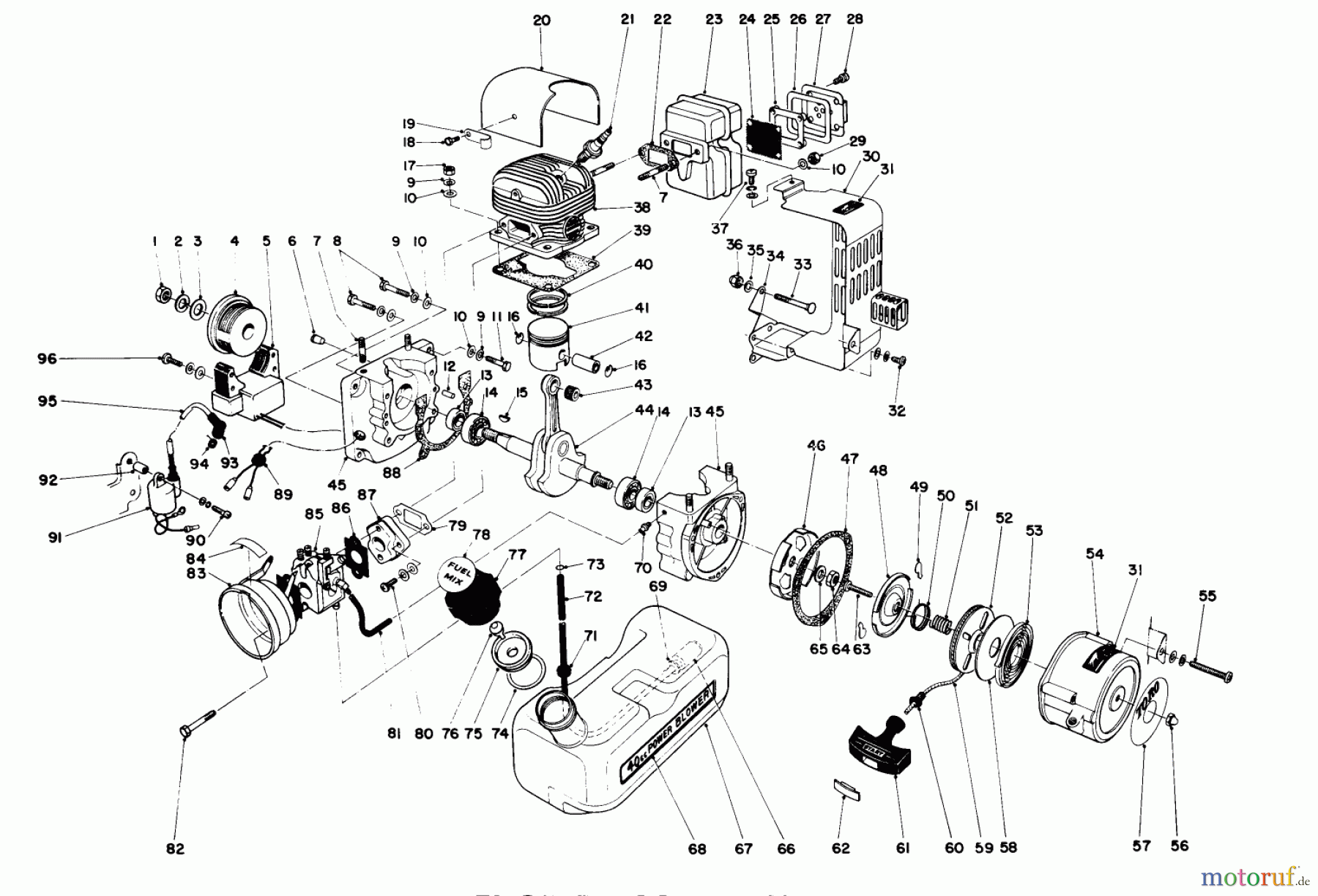  Toro Neu Blowers/Vacuums/Chippers/Shredders 30940 - Toro 40cc Back Pack Blower, 1985 (5000001-5999999) ENGINE ASSEMBLY