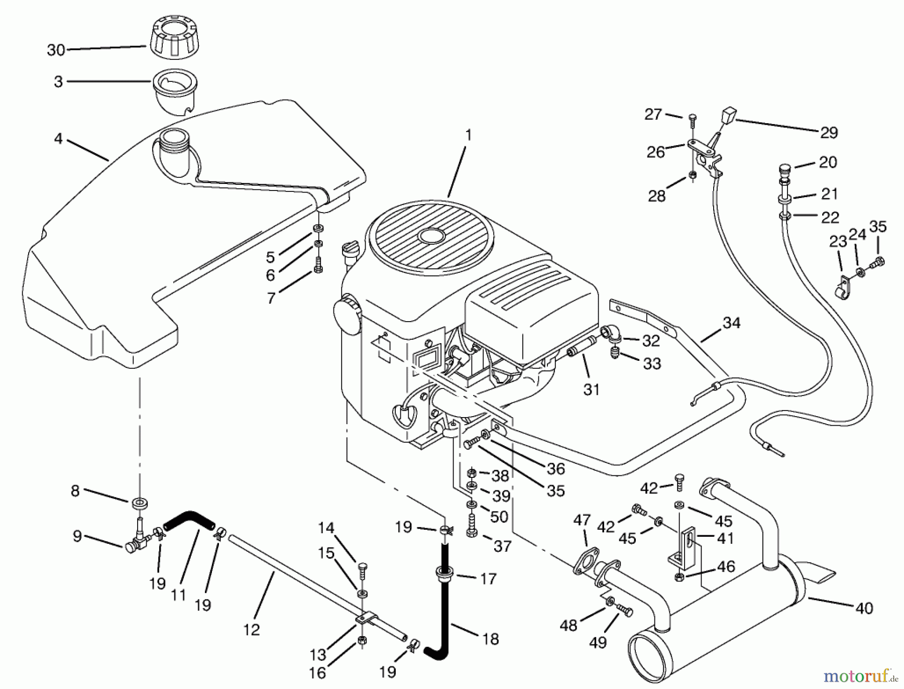  Toro Neu Mowers, Zero-Turn 74120 (616-Z) - Toro 616-Z Tractor, 1995 (590001-599999) ENGINE & FUEL SYSTEM ASSEMBLY