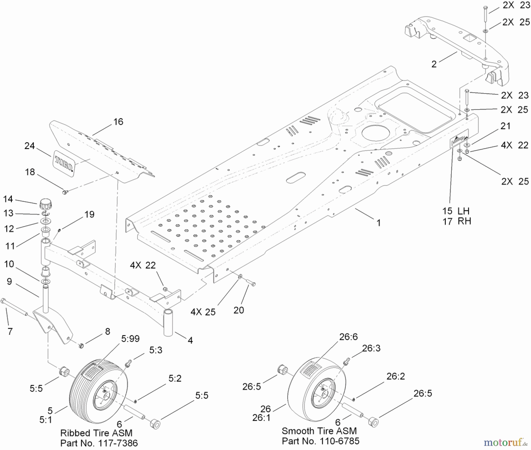 Toro Neu Mowers, Zero-Turn 74360 (Z4200) - Toro TimeCutter Z4200 Riding Mower, 2010 (310000001-310999999) FRAME AND CASTER WHEEL ASSEMBLY