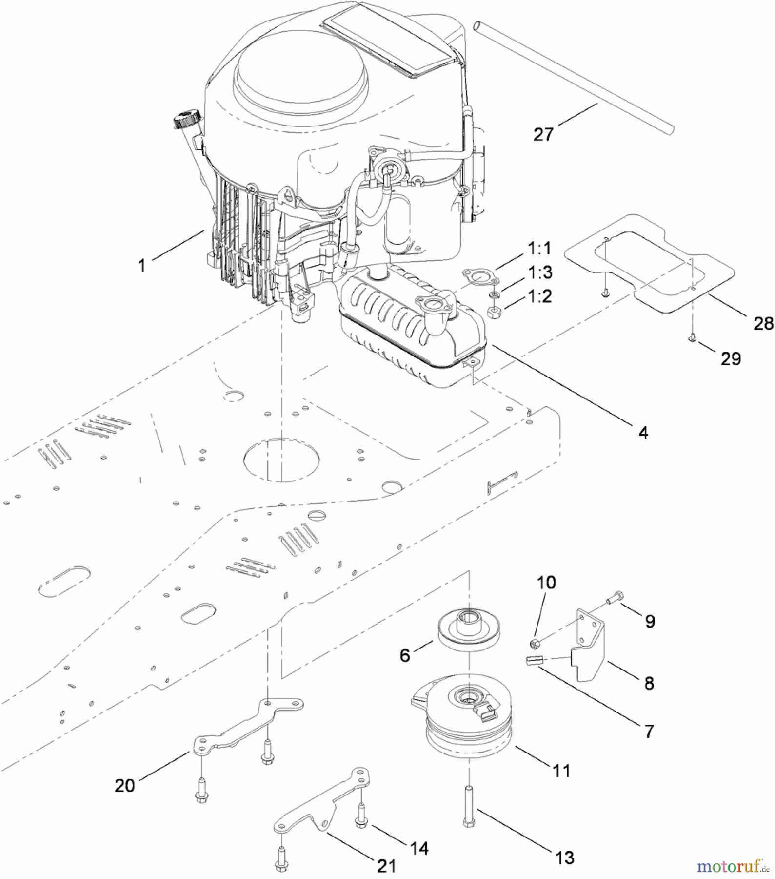  Toro Neu Mowers, Zero-Turn 74365 (Z4235) - Toro TimeCutter Z4235 Riding Mower, 2010 (310000001-310999999) ENGINE AND CLUTCH ASSEMBLY