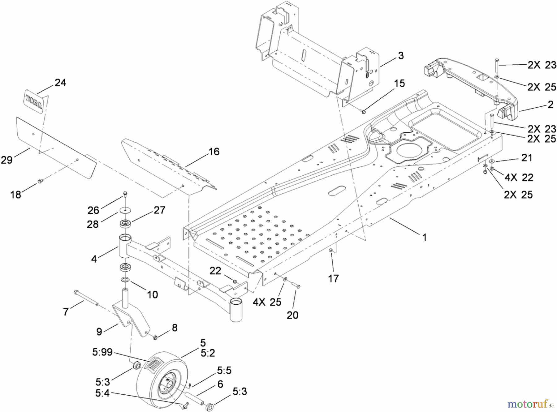  Toro Neu Mowers, Zero-Turn 74373 (Z5030) - Toro TimeCutter Z5030 Riding Mower, 2009 (290004013-290999999) FRAME AND CASTOR WHEEL ASSEMBLY