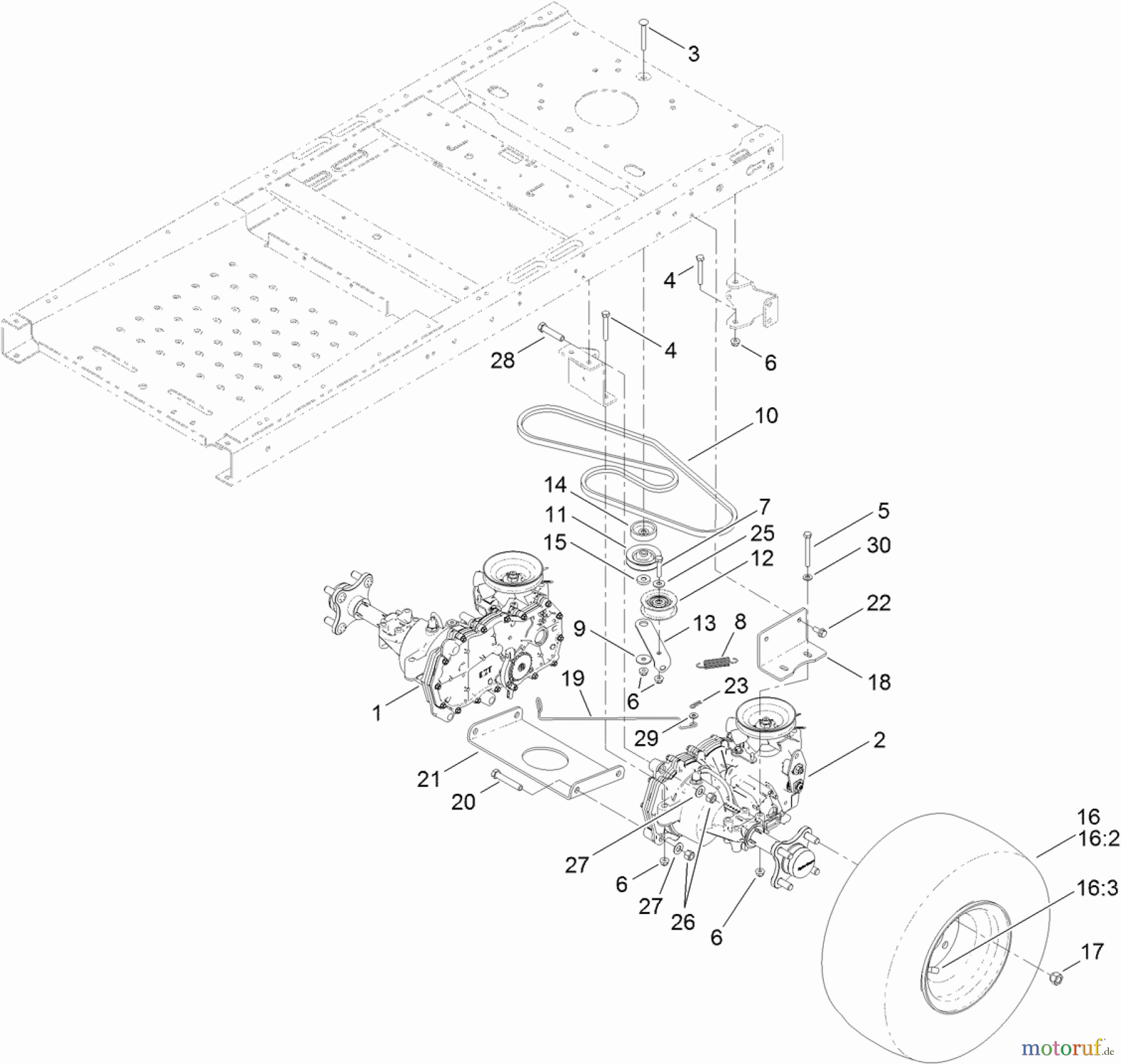Toro Neu Mowers, Zero-Turn 74385 (ZS 3200) - Toro TimeCutter ZS 3200 Riding Mower, 2011 (311000001-311999999) HYDRO TRANSAXLE DRIVE AND REAR WHEEL ASSEMBLY