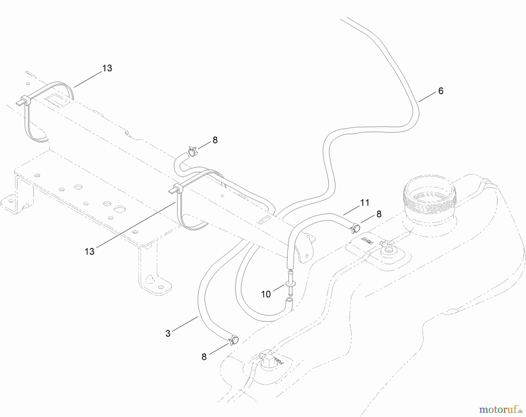  Toro Neu Mowers, Zero-Turn 74388 (ZS 3200S) - Toro TimeCutter ZS 3200S Riding Mower, 2012 (SN 312000001-312999999) FUEL DELIVERY ASSEMBLY