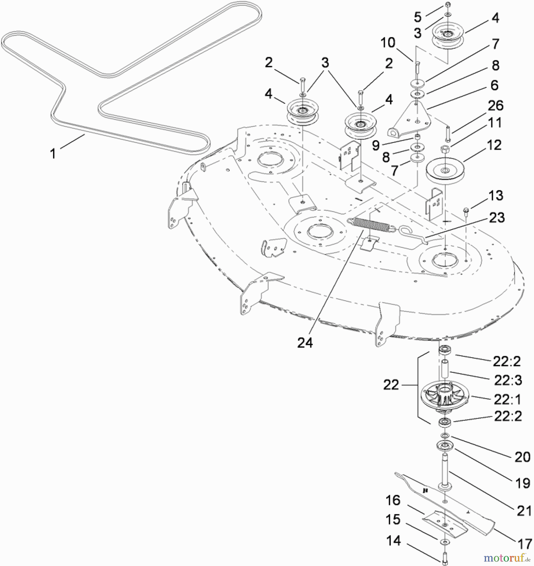 Toro Neu Mowers, Zero-Turn 74399 (Z5020) - Toro TimeCutter Z5020 Riding Mower, 2009 (290000001-290000439) 50 INCH DECK SPINDLE AND BLADE ASSEMBLY