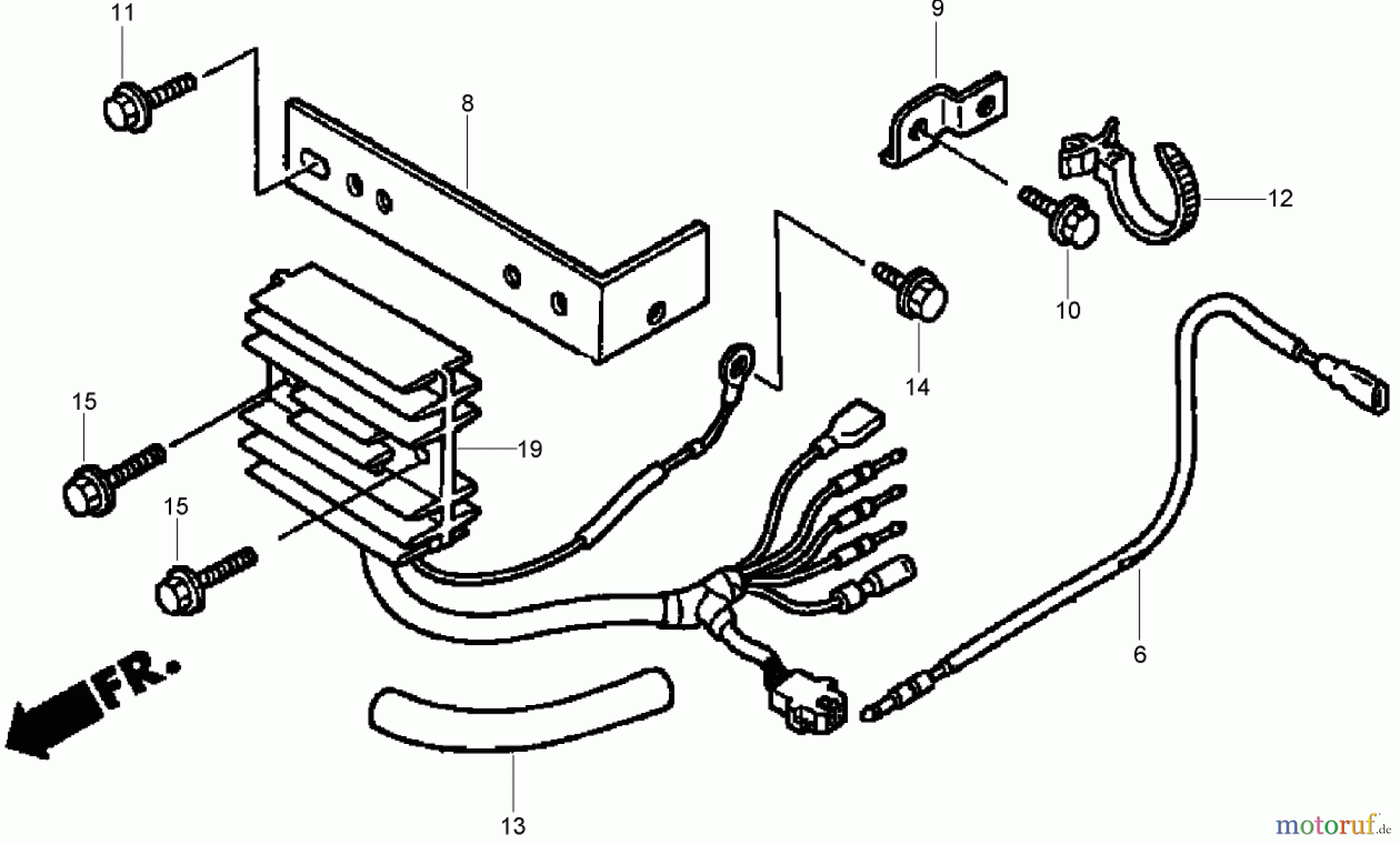  Toro Neu Mowers, Zero-Turn 74434 (ZD530) - Toro TimeCutter ZD530 Riding Mower, 2007 (270000001-270999999) REGULATOR RECTIFIER AND SUB-WIRE HARNESS ASSEMBLY HONDA GXV530 EXA2