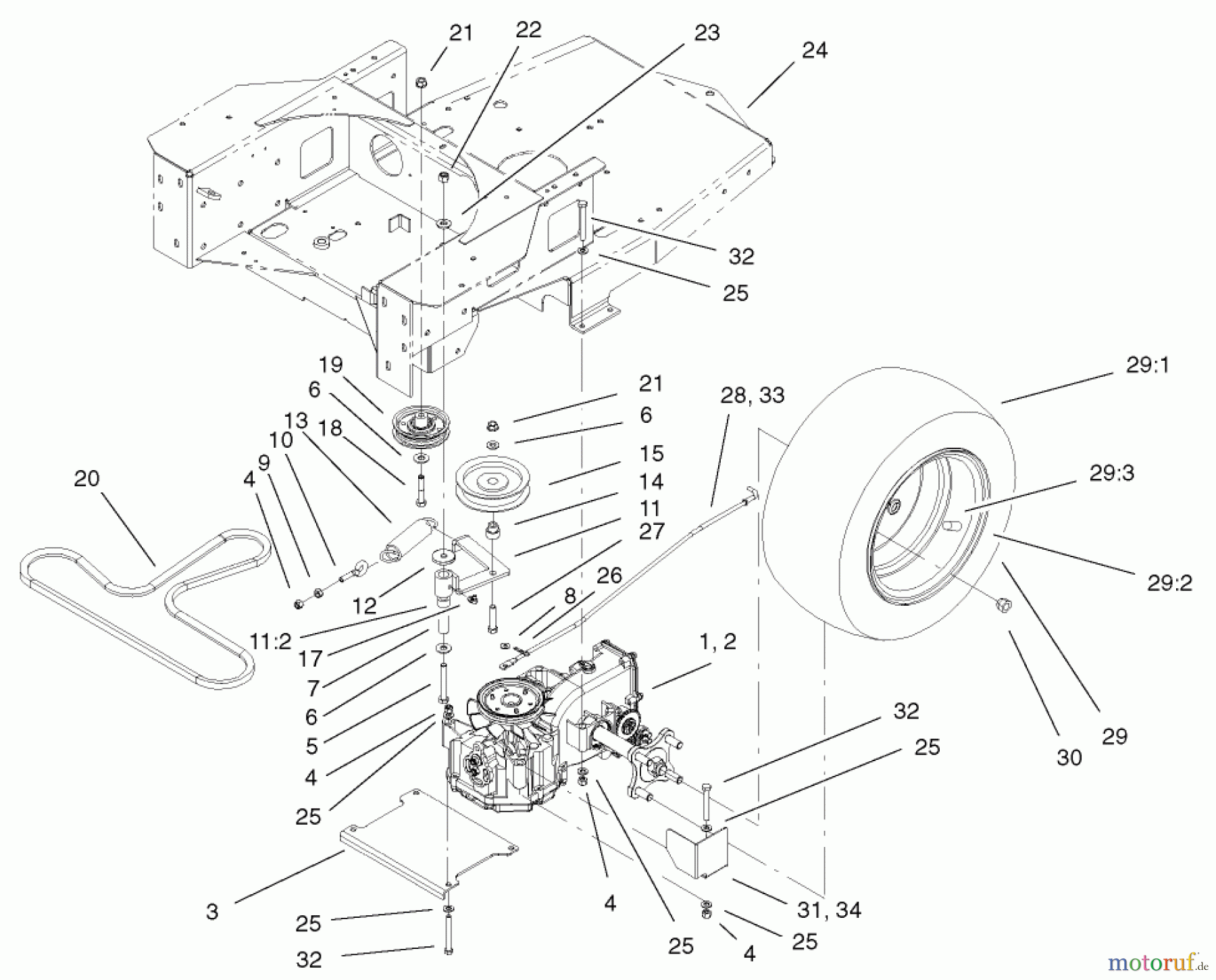  Toro Neu Mowers, Zero-Turn 74601 (Z17-44) - Toro Z17-44 TimeCutter Z Riding Mower, 2002 (220000001-220000912) HYDRO AND BELT DRIVE ASSEMBLY