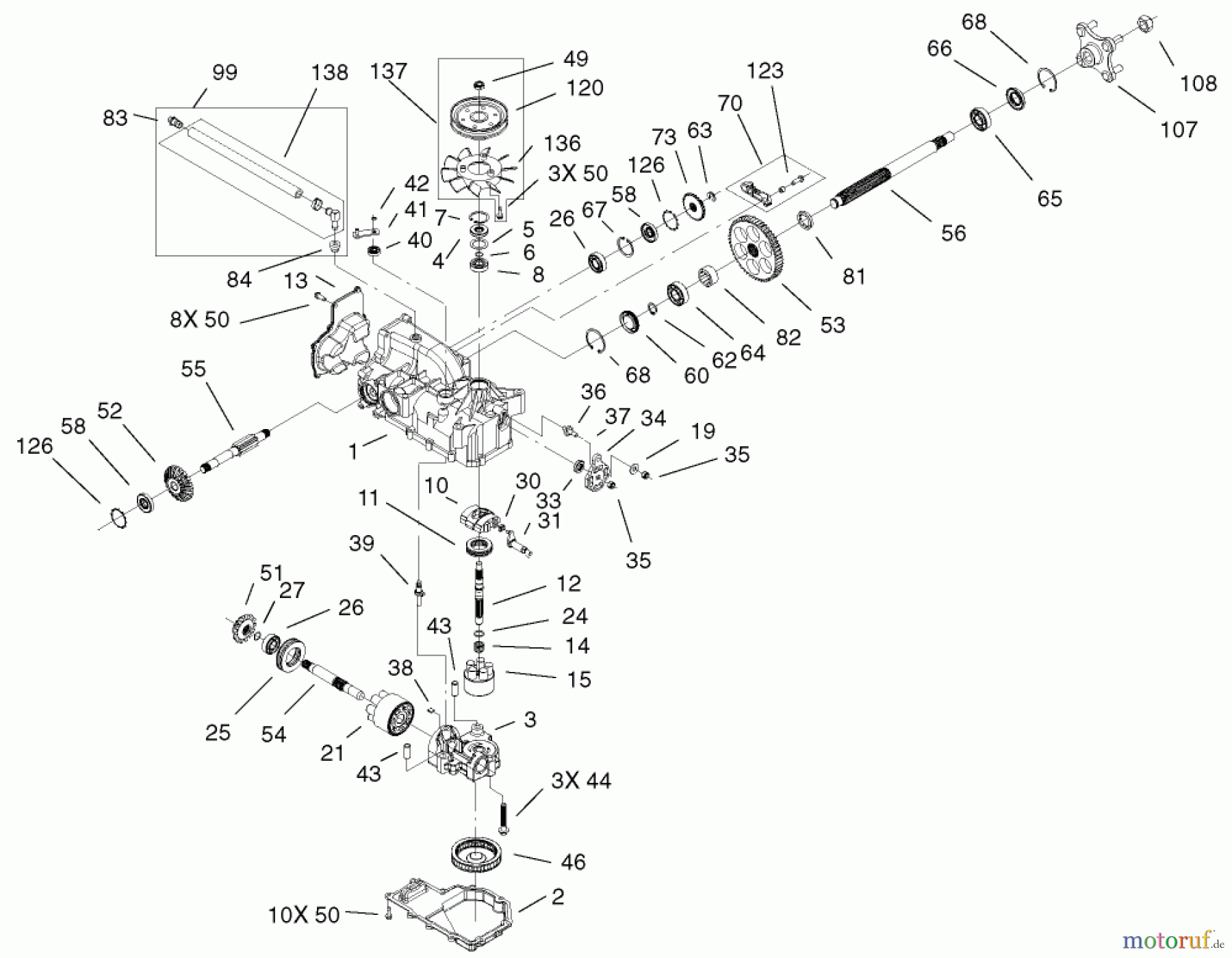  Toro Neu Mowers, Zero-Turn 74601 (Z17-44) - Toro Z17-44 TimeCutter Z Riding Mower, 2002 (220000001-220000912) LH HYDRO TRANSAXLE ASSEMBLY NO. 100-7361