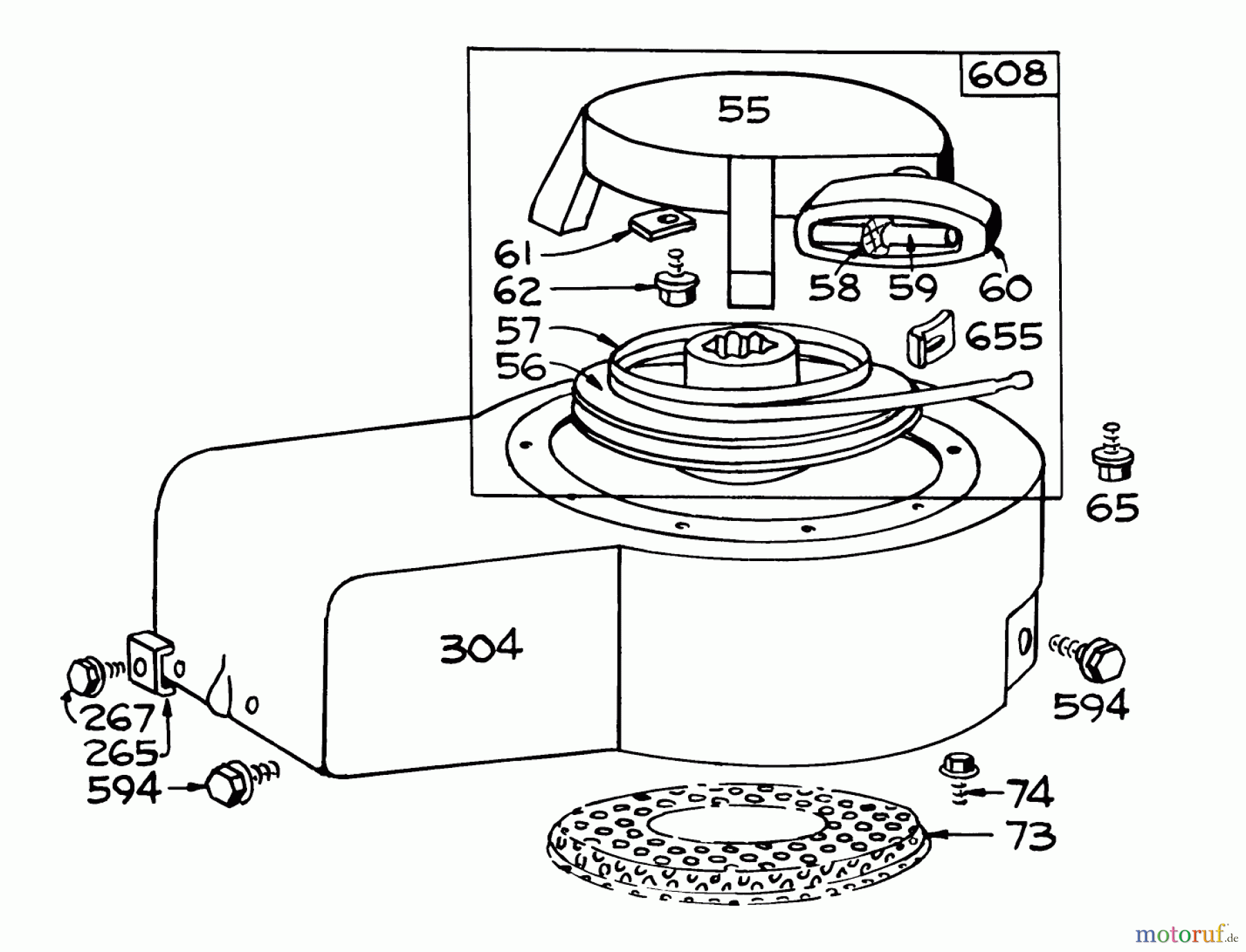  Toro Neu Blowers/Vacuums/Chippers/Shredders 62850 - Toro Shredder, 1972 (2000001-2999999) REWIND STARTER