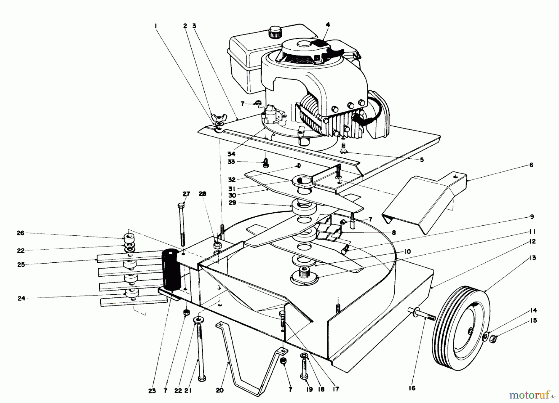  Toro Neu Blowers/Vacuums/Chippers/Shredders 62853 - Toro Shredder, 1973 (3000001-3999999) ENGINE AND BASE ASSEMBLY