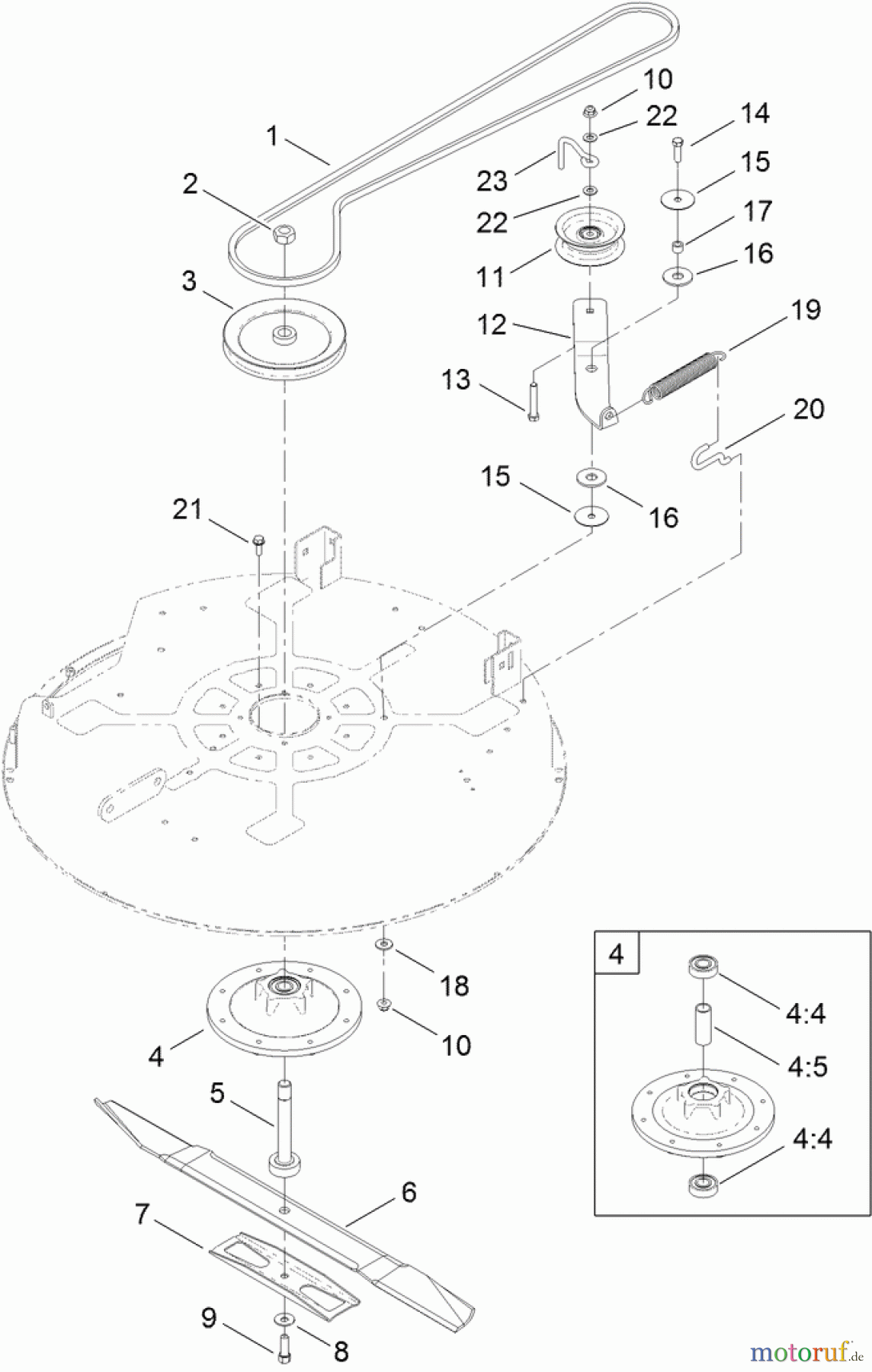  Toro Neu Mowers, Zero-Turn 74620 (3200) - Toro TimeCutter SS 3200 Riding Mower, 2011 (311000001-311999999) 32 INCH DECK, BELT AND BLADE ASSEMBLY
