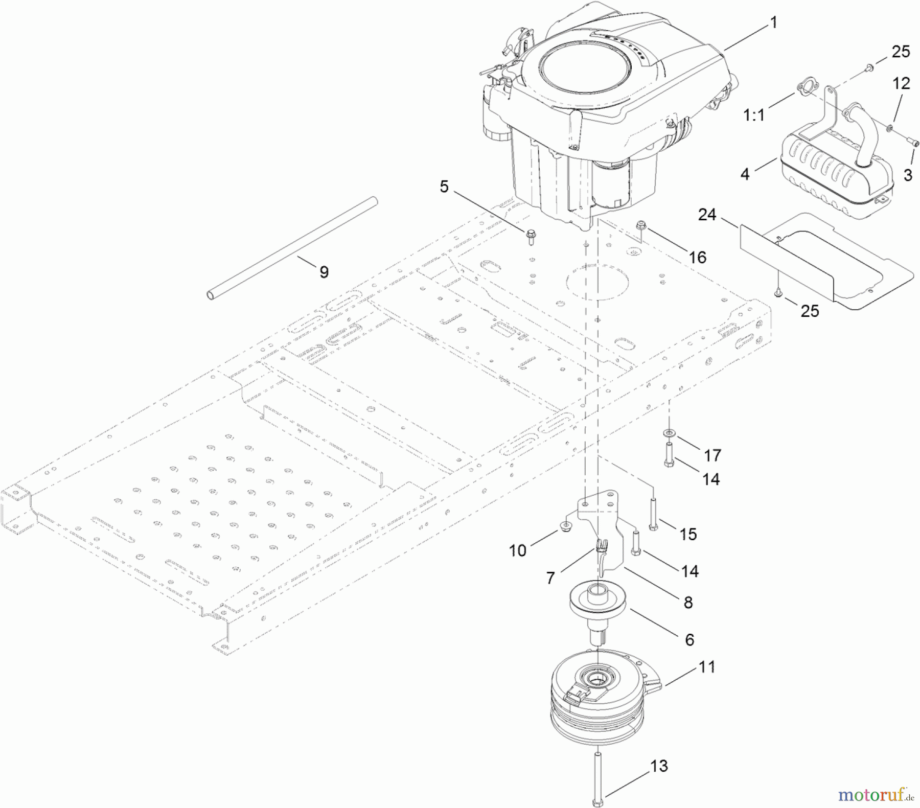  Toro Neu Mowers, Zero-Turn 74620 (3200) - Toro TimeCutter SS 3200 Riding Mower, 2011 (311000001-311999999) ENGINE, MUFFLER AND CLUTCH ASSEMBLY