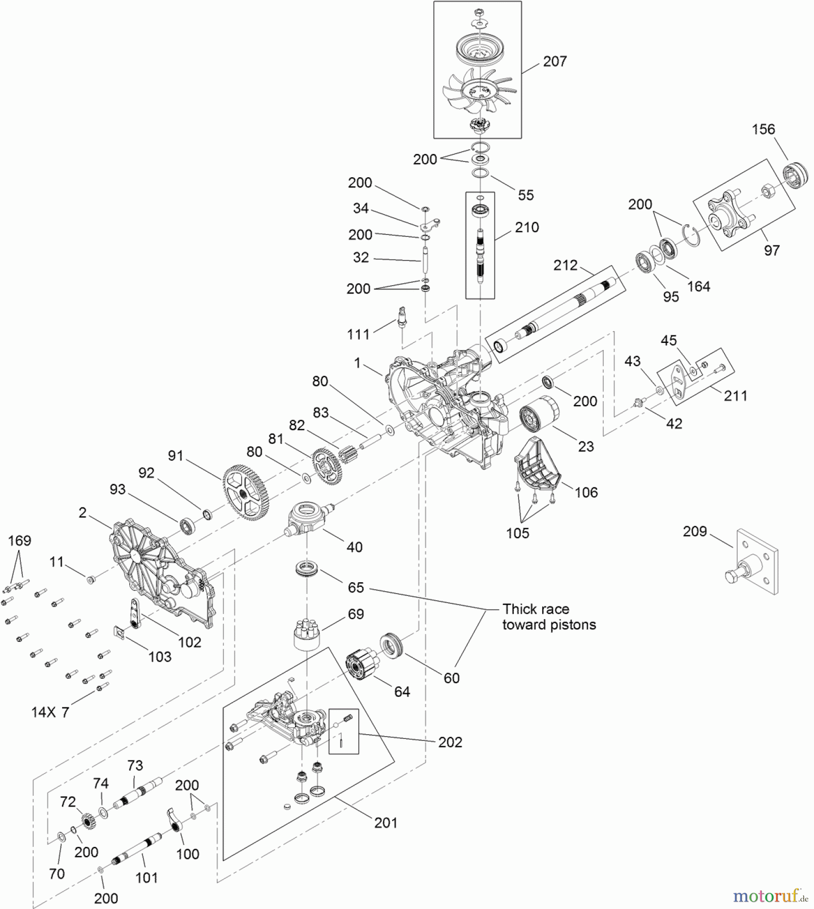  Toro Neu Mowers, Zero-Turn 74641 (5060) - Toro TimeCutter MX 5060 Riding Mower, 2012 (SN 312000001-312999999) RIGHT HAND HYDRO TRANSAXLE ASSEMBLY NO. 119-3361