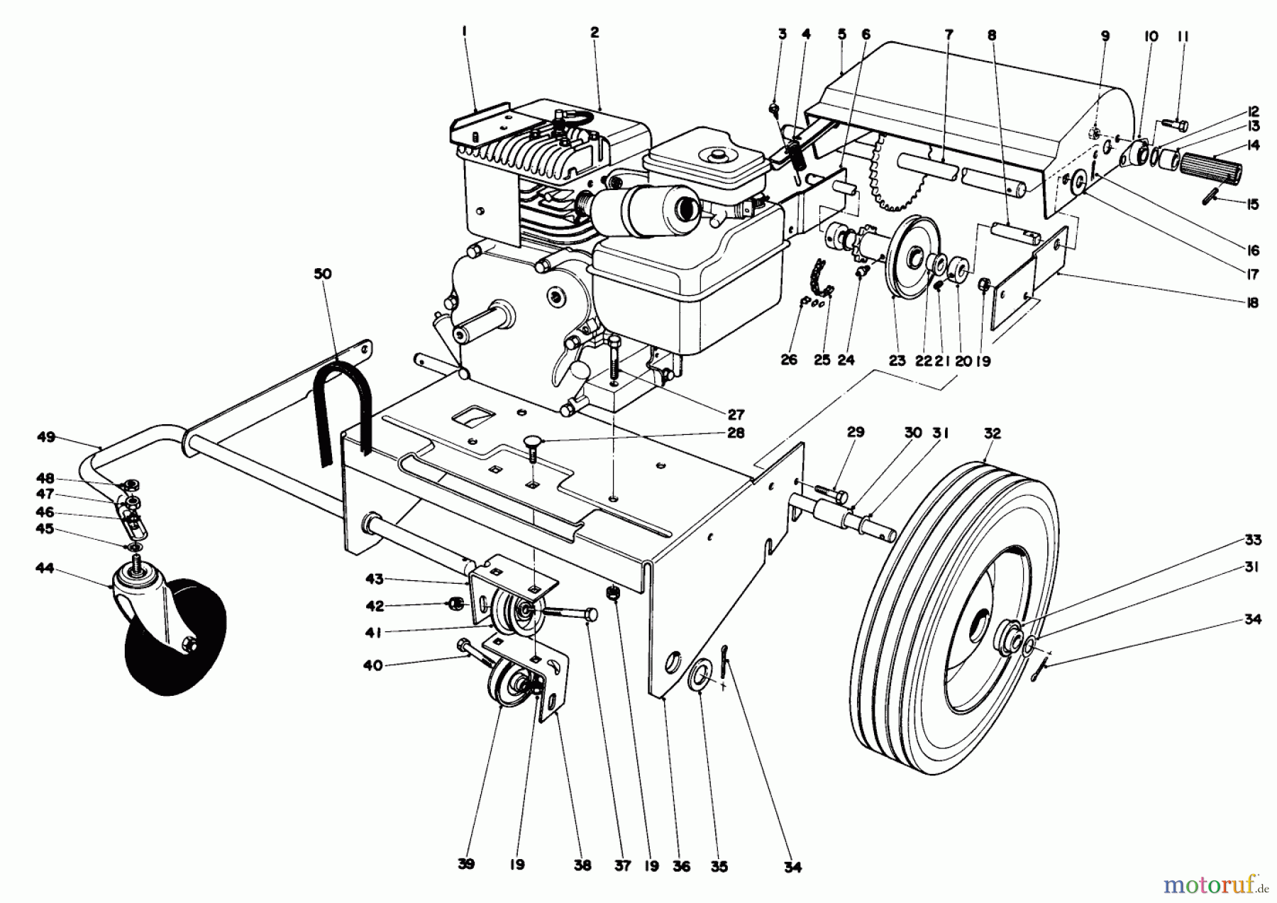  Toro Neu Blowers/Vacuums/Chippers/Shredders 62923 - Toro 5 hp Lawn Vacuum, 1975 (5000001-5999999) ENGINE AND BASE ASSEMBLY (MODEL 62923)