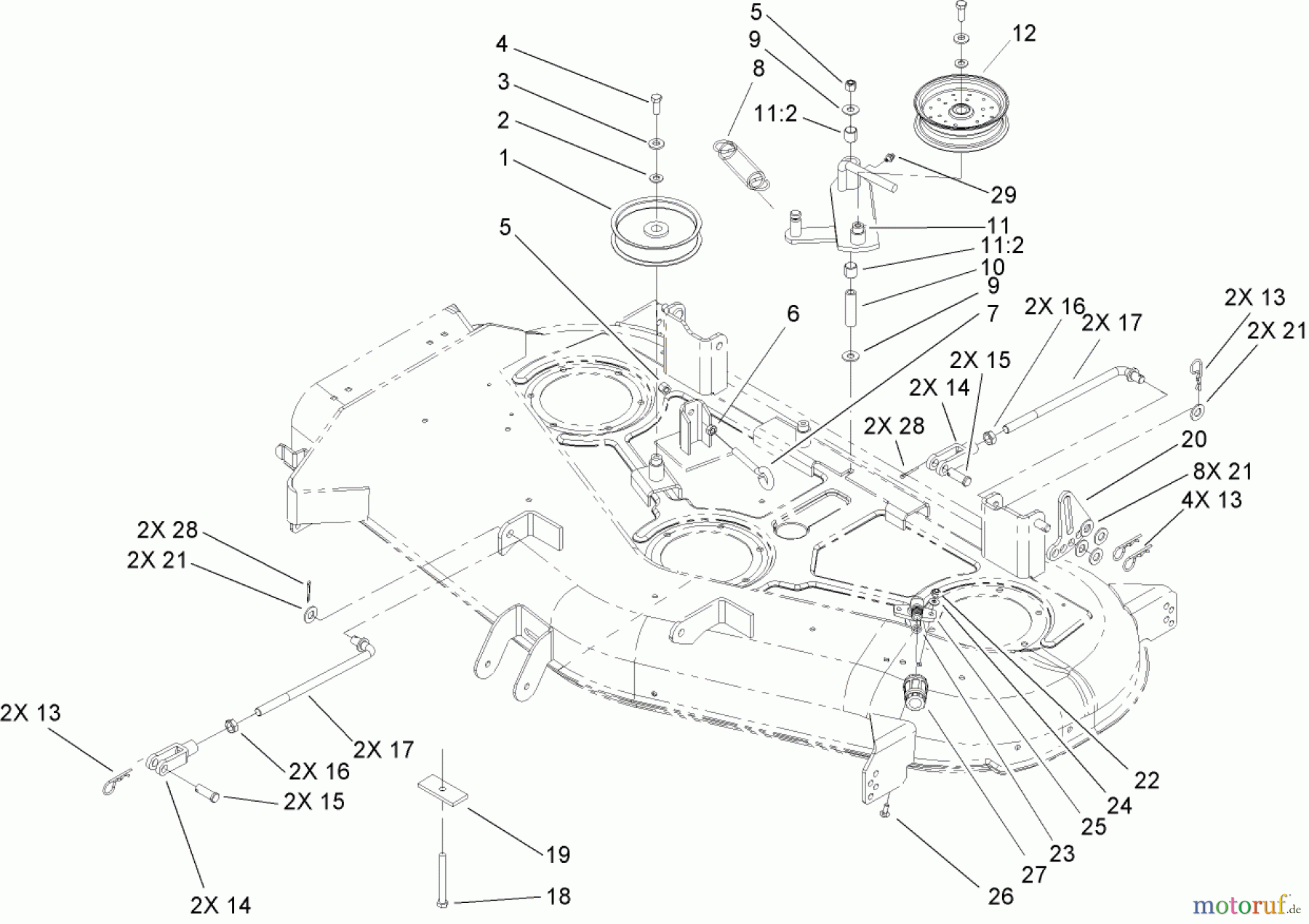  Toro Neu Mowers, Zero-Turn 74802 (19-52ZX) - Toro 19-52ZX TimeCutter ZX Riding Mower, 2004 (240000001-240000158) 52IN DECK BELT DRIVE AND LIFT SYSTEM ASSEMBLY