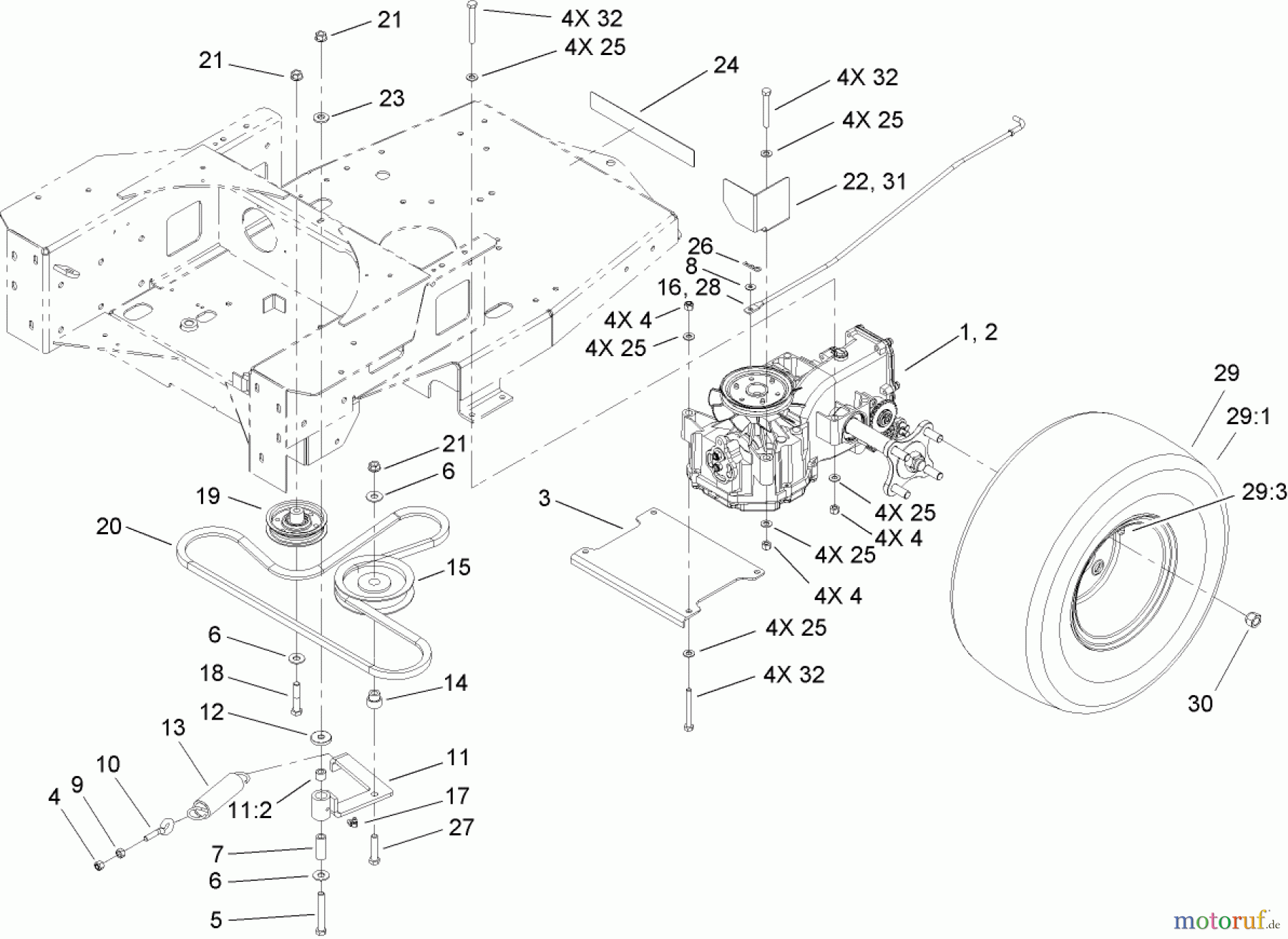  Toro Neu Mowers, Zero-Turn 74806 (ZX525) - Toro TimeCutter ZX525 Riding Mower, 2006 (260000001-260999999) HYDRO AND BELT DRIVE ASSEMBLY