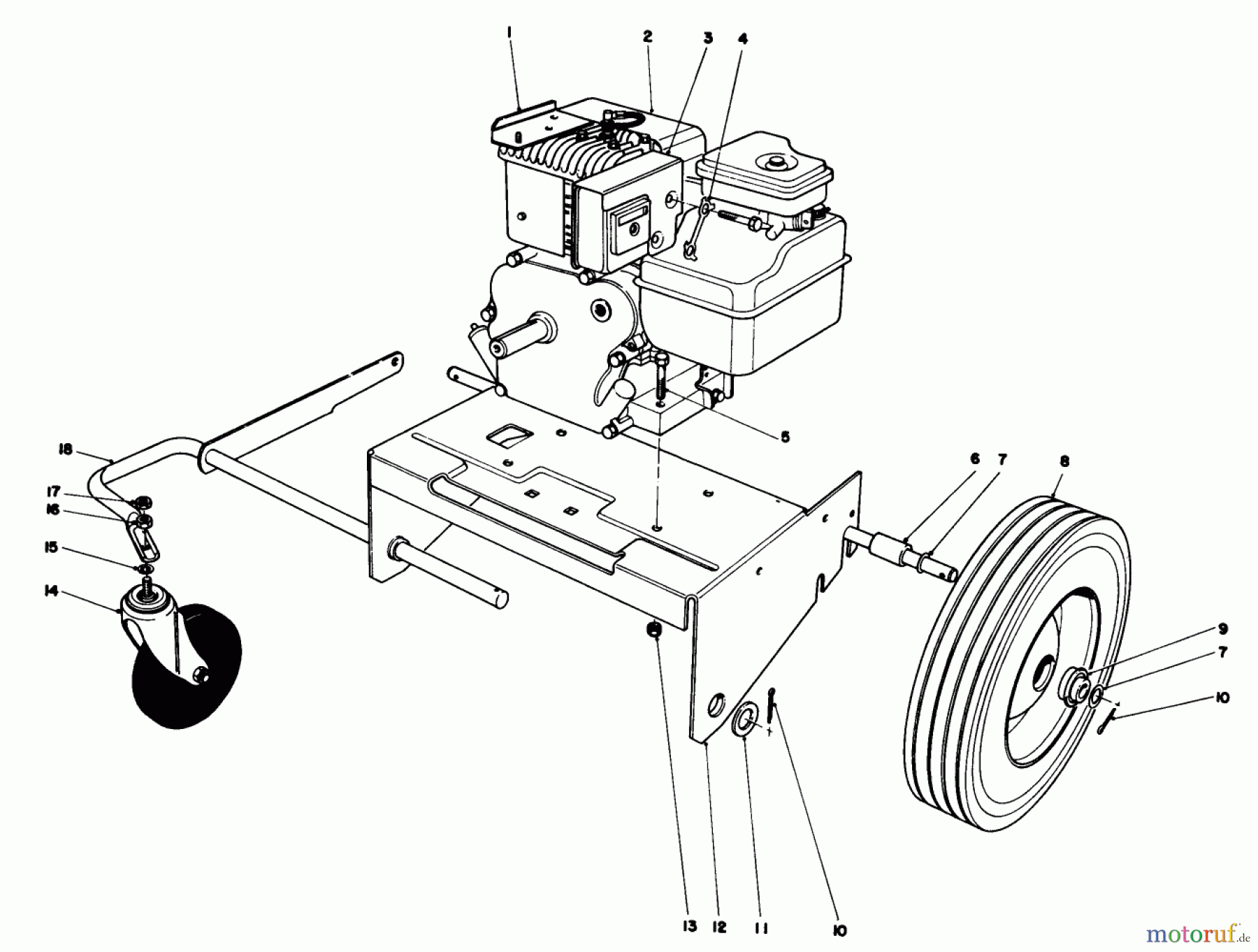  Toro Neu Blowers/Vacuums/Chippers/Shredders 62923 - Toro 5 hp Lawn Vacuum, 1978 (8000001-8999999) ENGINE AND BASE ASSEMBLY (MODEL 62912)