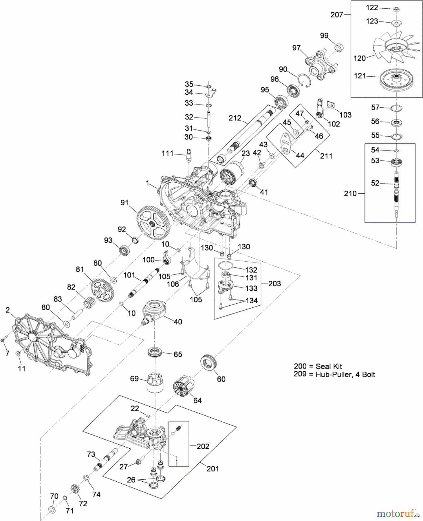  Toro Neu Mowers, Zero-Turn 74823 (ZX6000) - Toro TITAN ZX6000 Zero-Turn-Radius Riding Mower, 2009 (290000001-290999999) LH HYDRO ASSEMBLY