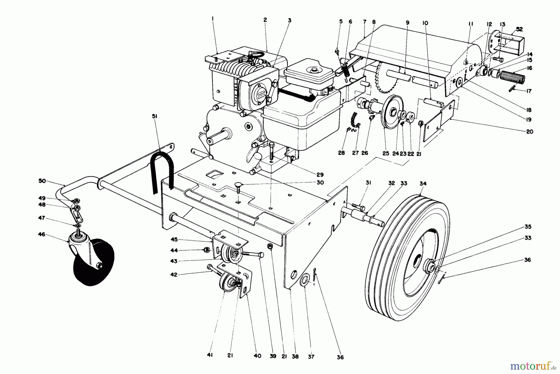  Toro Neu Blowers/Vacuums/Chippers/Shredders 62912 - Toro 5 hp Lawn Vacuum, 1981 (1000001-1999999) ENGINE AND BASE ASSEMBLY (MODEL 62923)