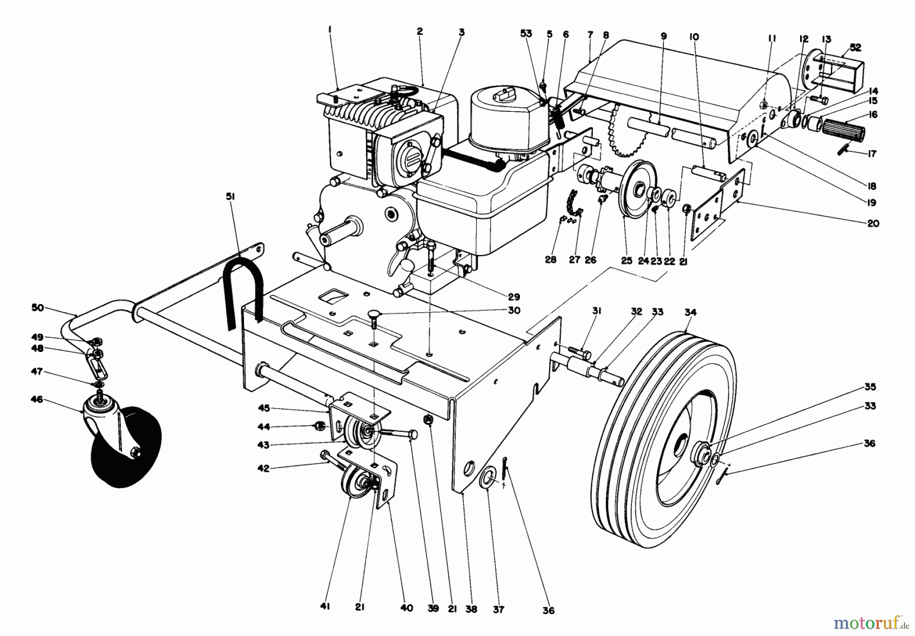  Toro Neu Blowers/Vacuums/Chippers/Shredders 62923 - Toro 5 hp Lawn Vacuum, 1986 (6000001-6999999) ENGINE AND BASE ASSEMBLY (MODEL 62923)