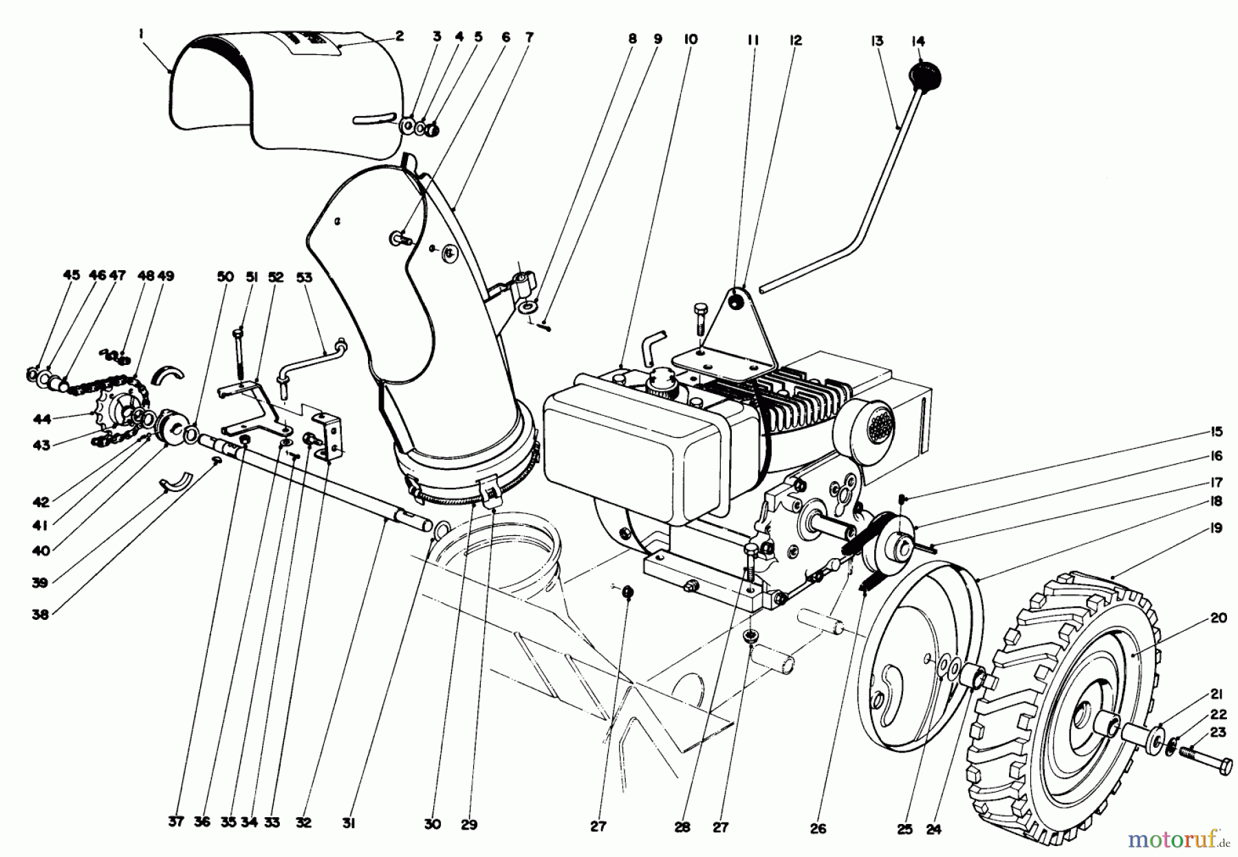  Toro Neu Snow Blowers/Snow Throwers Seite 1 31302 - Toro Snowhound, 1972 (2000001-2999999) ENGINE AND DRIVE ASSEMBLY