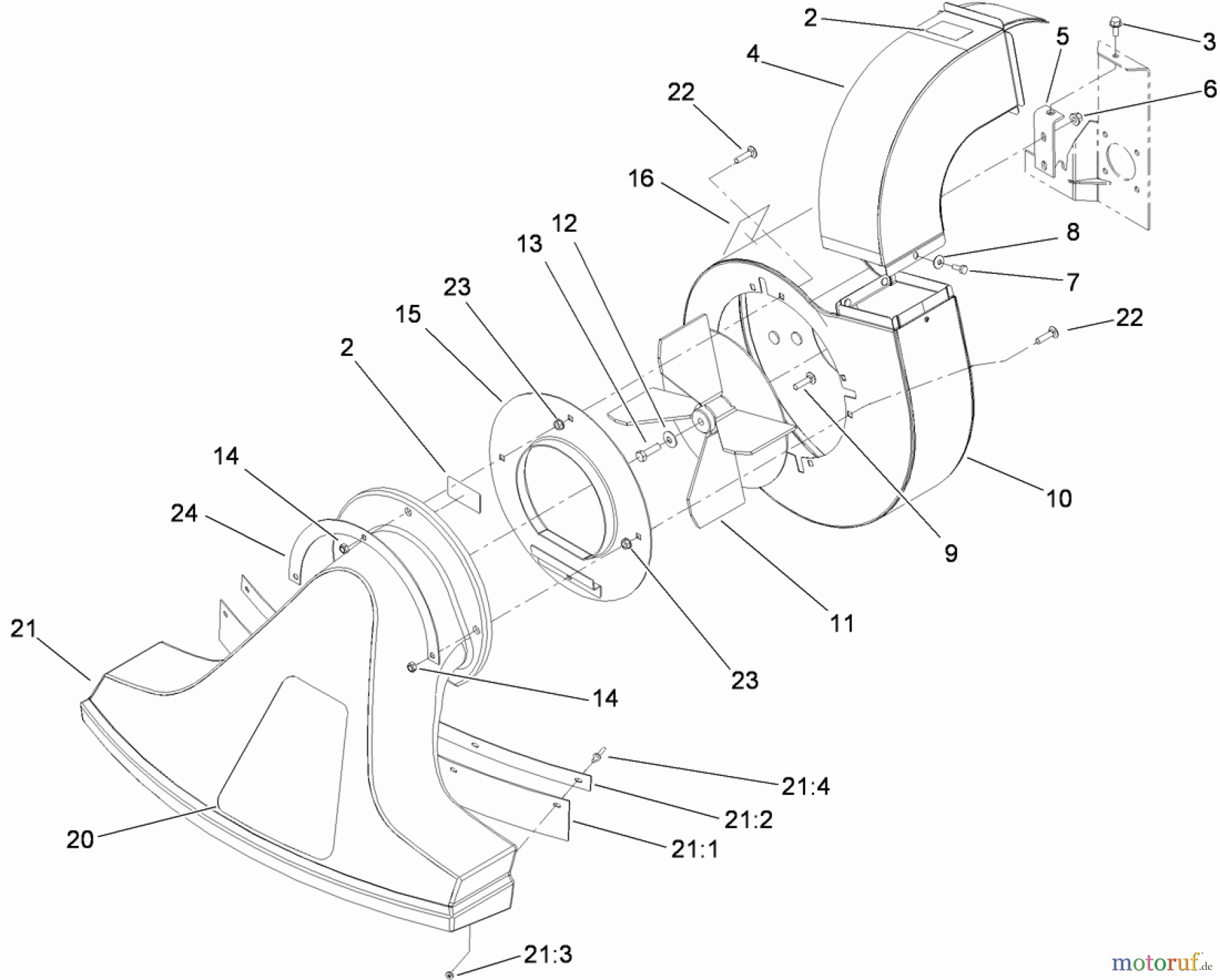Toro Neu Blowers/Vacuums/Chippers/Shredders 62925 - Toro 206cc OHV Vacuum Blower, 2009 (290000001-290999999) BLOWER, FAN AND SNOUT ASSEMBLY