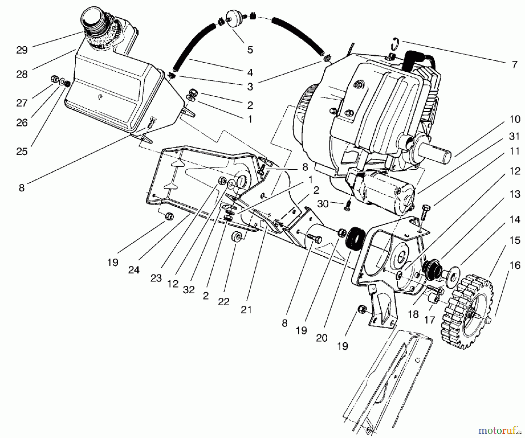  Toro Neu Snow Blowers/Snow Throwers Seite 1 38435 (3000) - Toro CCR 3000 Snowthrower, 1997 (7900001-7999999) ENGINE & MAIN FRAME ASSEMBLY