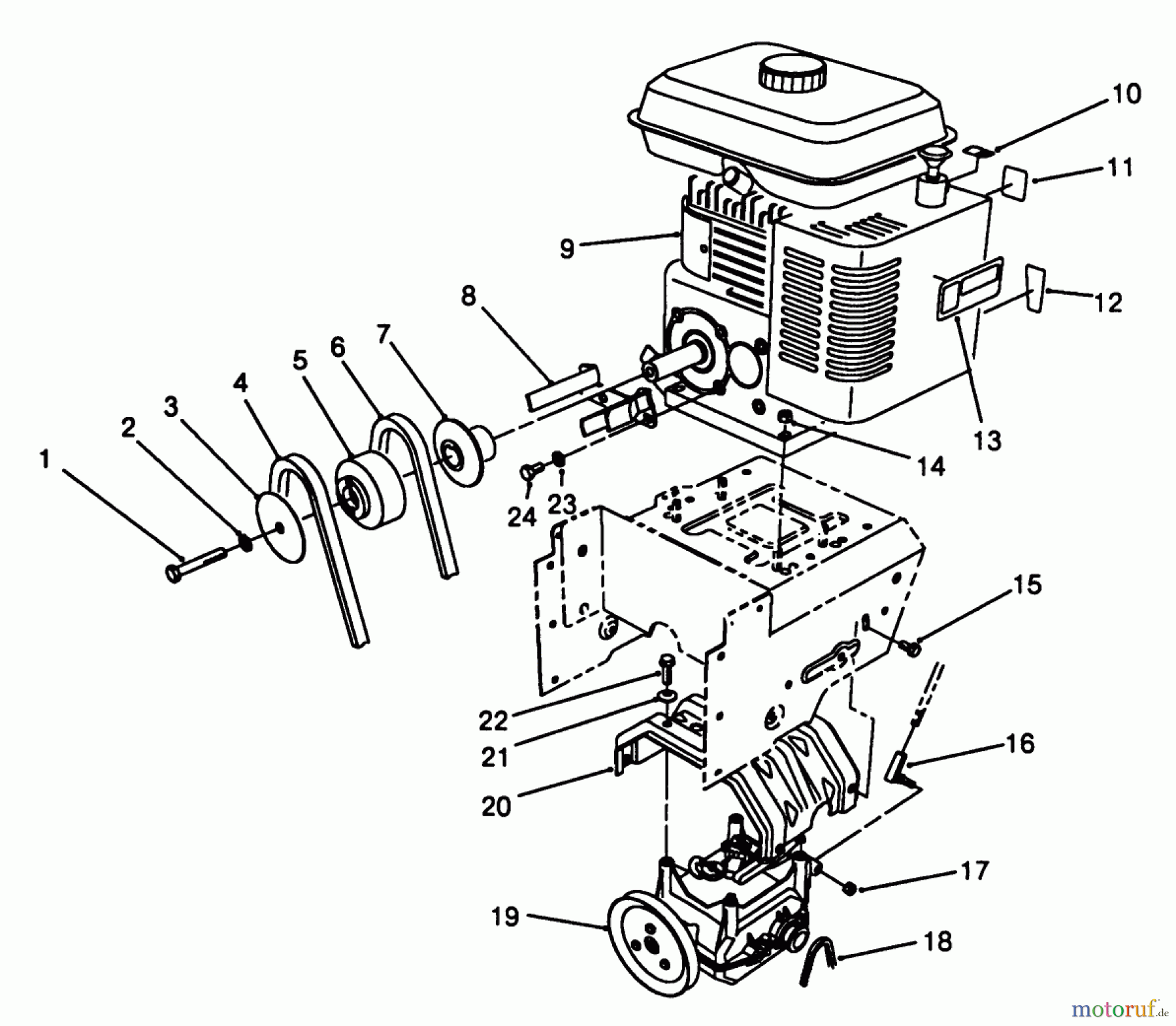 Toro Neu Snow Blowers/Snow Throwers Seite 1 38525 (724) - Toro 724 Power Shift Snowthrower, 1988 (8000001-8999999) ENGINE ASSEMBLY