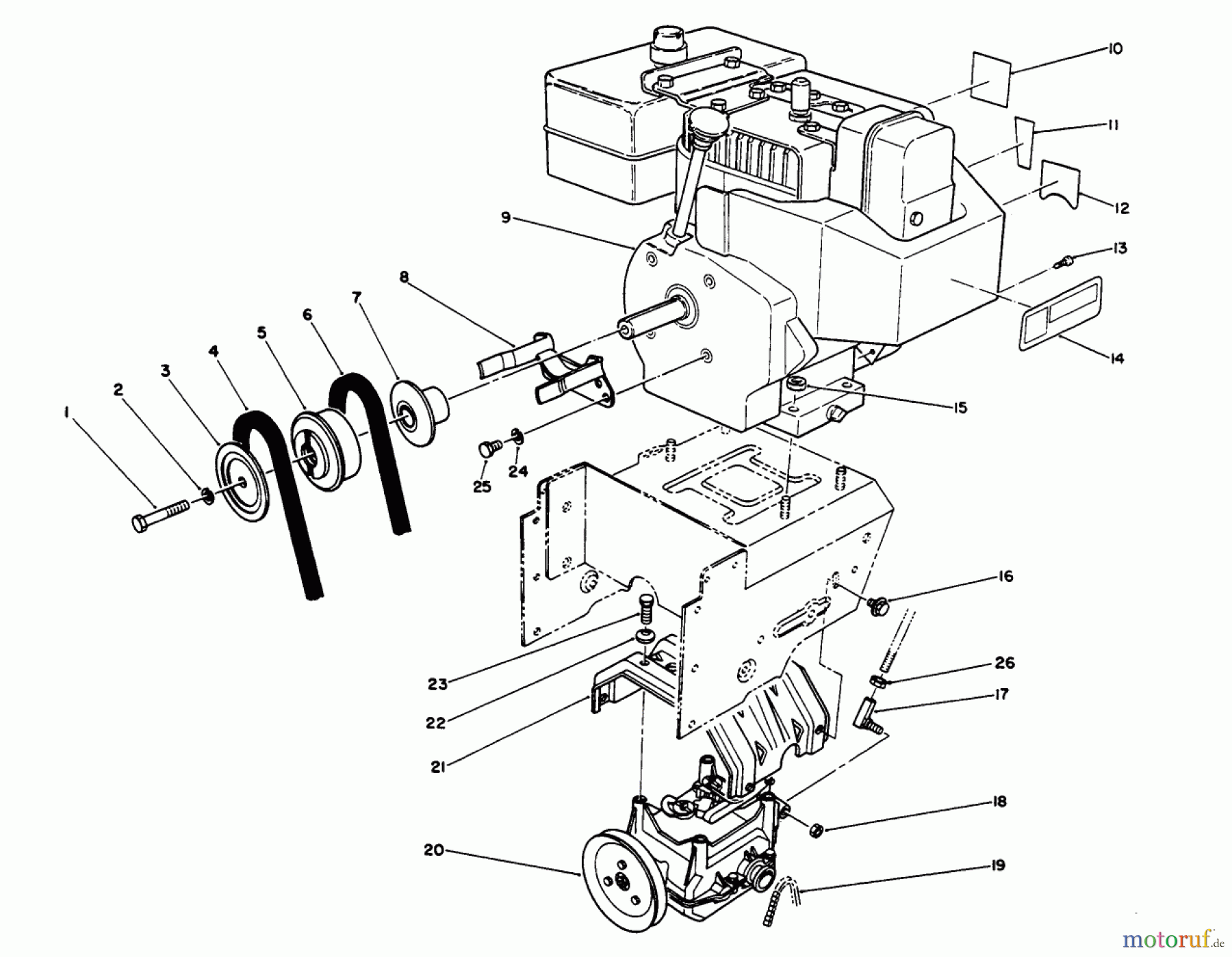 Toro Neu Snow Blowers/Snow Throwers Seite 1 38555 (1028) - Toro 1028 Power Shift Snowthrower, 1994 (4900001-4999999) ENGINE ASSEMBLY