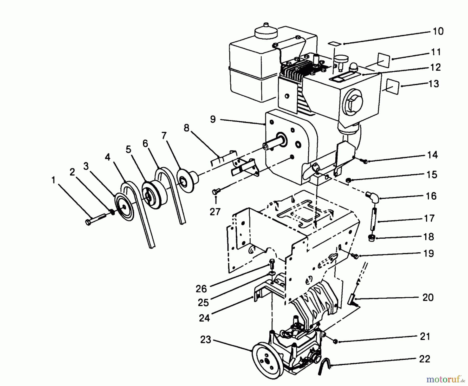  Toro Neu Snow Blowers/Snow Throwers Seite 1 38570 (828) - Toro 828 Power Shift Snowthrower, 1988 (8000001-8999999) ENGINE ASSEMBLY