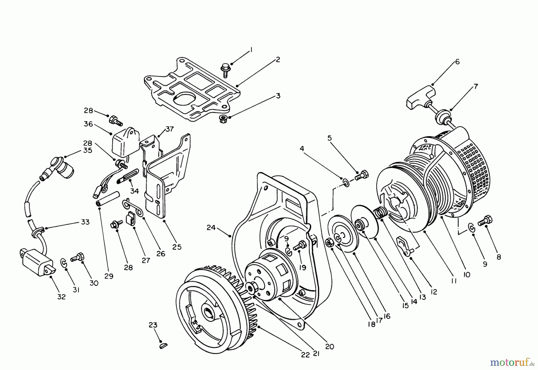  Toro Neu Generators 62018 (T1800) - Toro Generator, T1800, 1984 (4000001-4999999) REWIND STARTER & MAGNETO ASSEMBLY