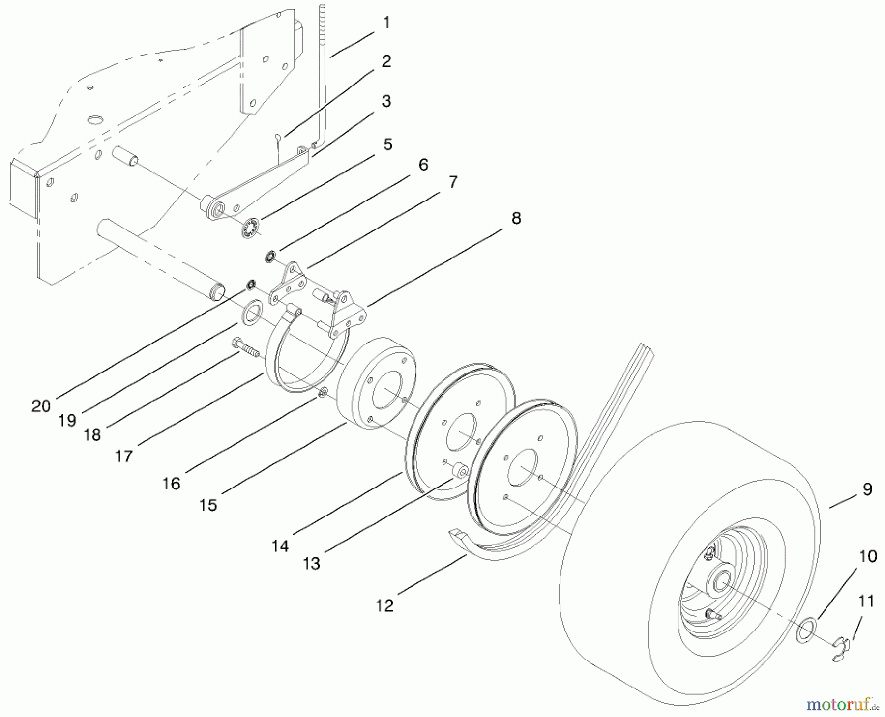  Rasenmäher Antrieb 30177 - Toro Mid-Size ProLine Traction Unit, Gear Drive, 15 hp (SN: 890001 - 899999) (1998) BRAKE, WHEEL PULLEY & WHEEL ASSEMBLY