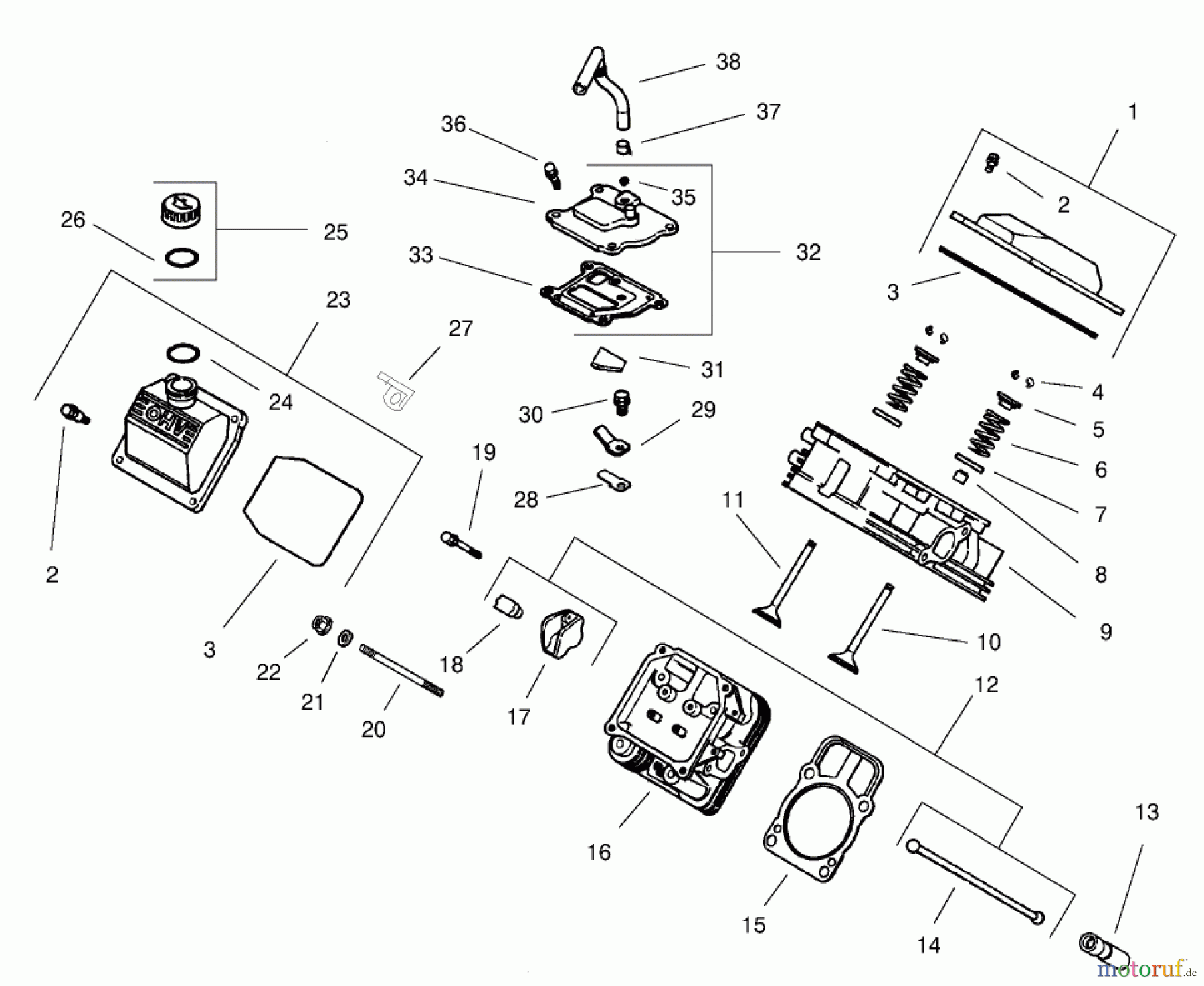  Compact Utility Loaders 22306 - Toro Dingo TX 420 Compact Utility Loader (SN: 220000401 - 220999999) (2002) HEAD/VALVE/BREATHER (CH20S 64656 KOHLER)